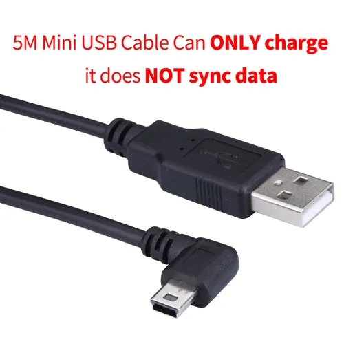 Vista 3 de Cable USB 2.0 extra largo de 16.4 ft a mini USB de 90 grados de ángulo izquierdo Cable de carga con 5 clips de cableado para Garmin Nuvi GPS Dash 5M