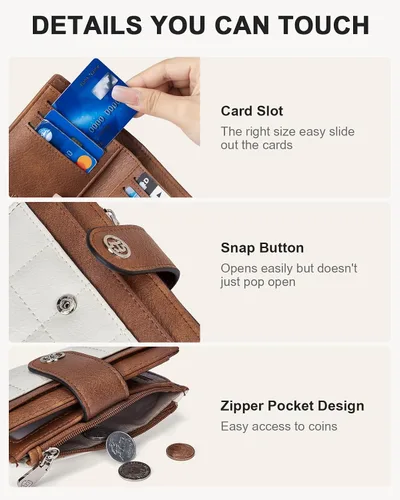 Vista 3 de BOSTANTEN - Cartera pequeña para mujer de cuero con bloqueo RFID, tarjetero plegable compacto con cremallera y bolsillo para monedas, Pequeña