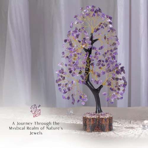 Vista 5 de Cristales de amatista, árbol de cristal, piedras de chakras, árbol de la vida, árbol bonsái, decoración de escritorio, árbol artificial, árbol