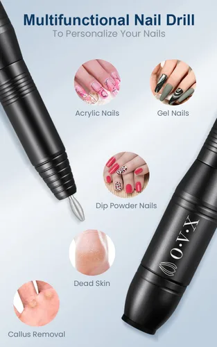 Vista 6 de Kit profesional de taladro de uñas USB de 20000 RPM para uñas acrílicas, pulido de manicura y pedicura con 6 brocas de uñas, bandas de lijado y Negro