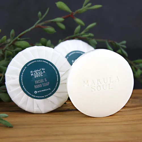 Vista 2 de OPPEAL Marula Oil - Jabón redondo para hotel, 0.5 onzas, tamaño de viaje a granel, envuelta individualmente, aroma ámbar gris, 120 barras por caja.
