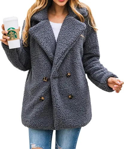 Vista 25 de PRETTYGARDEN - Chaqueta de forro polar Sherpa de gran tamaño para mujer Negro