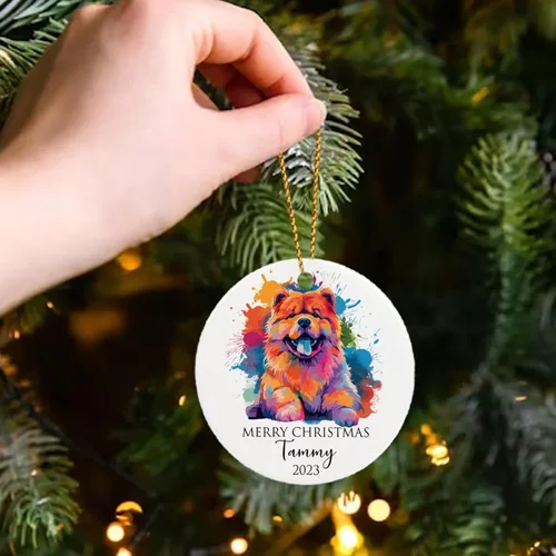 Vista 5 de Adorno personalizado de Chow Chow Chow de Navidad 2025, regalo de adorno de árbol de Navidad para amantes de los perros, adorno único de Navidad