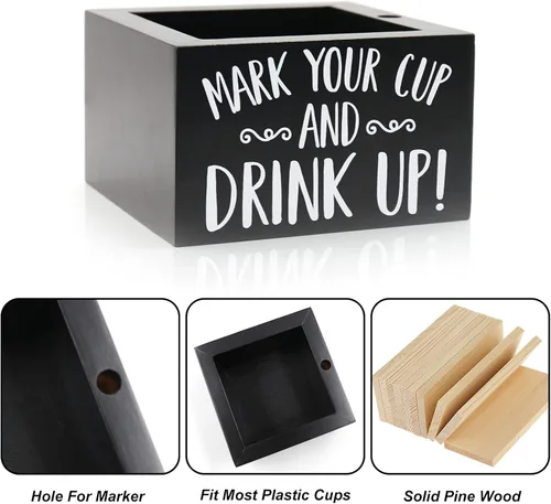 Vista 3 de Kitticcino Dispensador de tazas de madera para fiesta con organizador y portavasos para decoración moderna del hogar de granja, suministros