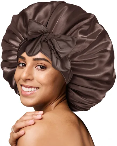 Vista 36 de BONNET QUEEN - Gorro de seda para dormir de BONNET QUEEN, gorro de satén para dormir con banda de amarre ajustable, para cabello rizado, de una sola