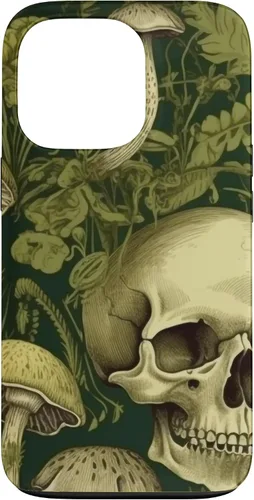Vista 10 de iPhone 16 Skull Pattern Olive Green Mushroom Case