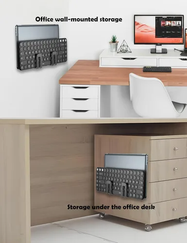 Vista 5 de Soporte de pared multifuncional para portátil y teclado, soporte de caja de cable para router/módem/caja de TV/tableta/libro electrónico/teléfono