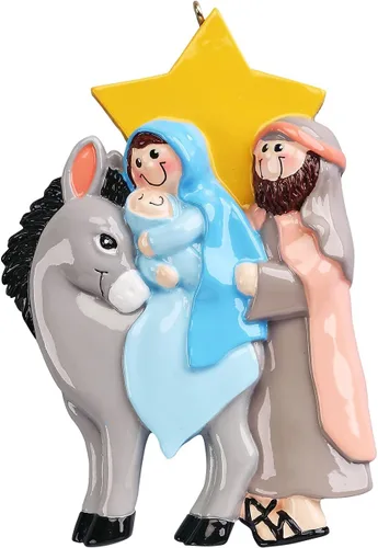 Vista 2 de Adorno 3D de la Santa Familia de 3 2025, adornos de Navidad personalizados para la familia 2025 Adornos de árbol personalizados de Jesús bebé