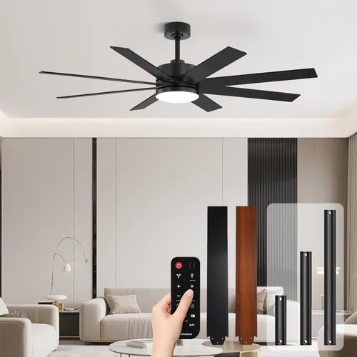 Vista 11 de Modernos ventiladores de techo de 65 pulgadas con luces y control remoto para sala de estar, hogar, oficina, interior/exterior, 3CCT LED 36W, 8