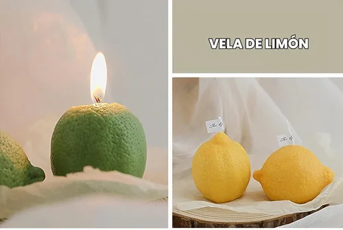 Vista 2 de Vela perfumada en forma de limón, 3.53 oz (3.53 oz) de cera de soja, vela decorativa para mesa, foto, regalo de cumpleaños, perfecta