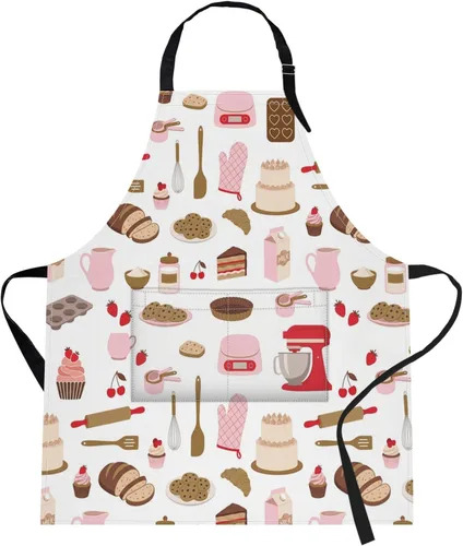 Vista 34 de Britimes Delantal de cocina para el hogar, cocina, horneado, jardinería, para mujeres y hombres, con bolsillos, beige, abstracto, textura