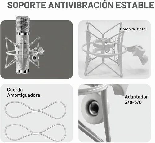 Vista 5 de SUUNTOK FET Micrófono condensador profesional XLR Micrófono de estudio con diafragma grande de 1.339 in, micrófono de grabación cardioide, Gris
