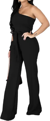 Vista 2 de CuteCherry Monos elegantes para mujer, con una manga, sexy, recto, pantalones largos, con bolsillos