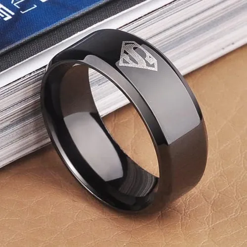 Vista 5 de Dilanco alianza de bodas de 8 mm, negro con borde biselado de tungsteno, Carbide, para hombres, cómodo ajuste con "Superman".