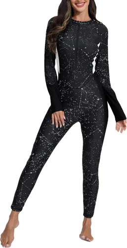 Vista 9 de Halcurt - Traje de baño de una pieza con cremallera frontal para mujer, manga larga, con protección contra erupciones (factor de protección solar 50)
