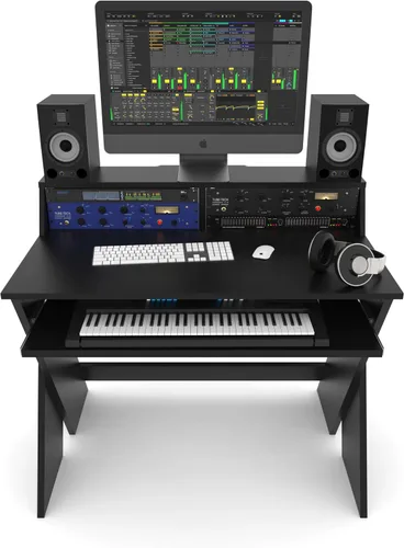 Vista 9 de Glorious Sound Desk C Studio Estación de trabajo con compartimento Compartimento extraíble para teclado negro