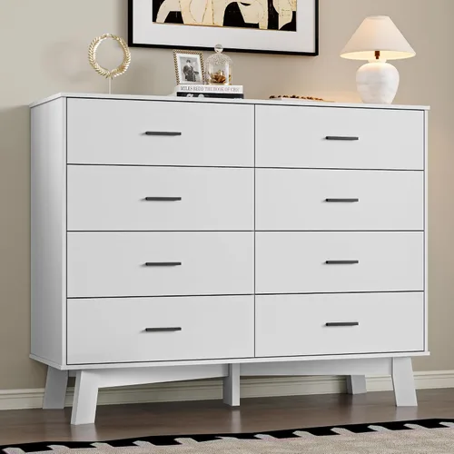 Vista 11 de BORNOON Cómoda para dormitorio con 9 cajones, cómoda moderna de 59 pulgadas de ancho con manijas de metal, base en forma de X y pata central