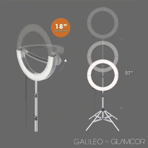 Vista 5 de GLAMCOR Galileo Pro Kit: anillo de luz plegable con soporte, anillo de luz portátil para creador de contenido del teléfono con función Bluetooth
