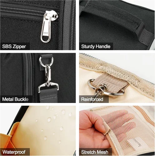 Vista 7 de COOSKY Neceser de viaje colgante extragrande para mujeres y hombres, bolsa de higiene, kit organizador de baño y ducha con soportes de banda