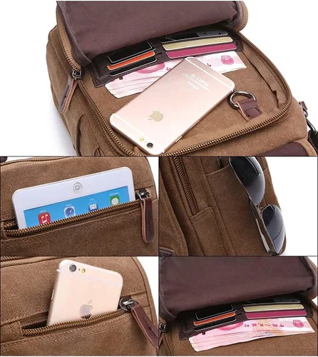Vista 8 de Bolso bandolera de lona pequeño para el hombro, bolso de viaje, bolso cruzado simple casual para mujeres y hombres, Mejora negro, Clásico, portátil