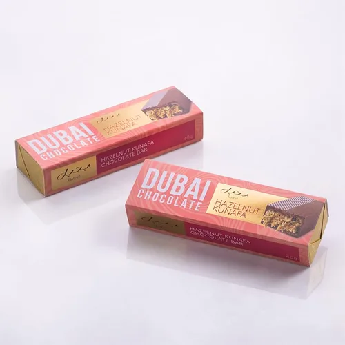 Vista 4 de Bateel Kunafa Dubai Barra de chocolate – Hazelnut Dubai Chocolate paquete de 5 piezas (1.41 oz cada uno) – Avellana cubierta de chocolate gourmet
