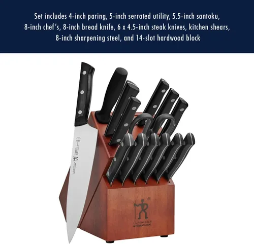 Vista 4 de HENCKELS Dynamic Razor-Sharp - Juego de cuchillos de 15 piezas, cuchillo de chef, cuchillo de pan, cuchillo de carne, diseño alemán informado por