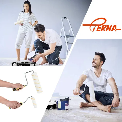 Vista 8 de ETERNA Kit de rodillos de pintura, 9 piezas de suministros de pintura para pintura de casa, con bandeja de pintura de metal y rodillos de pintura