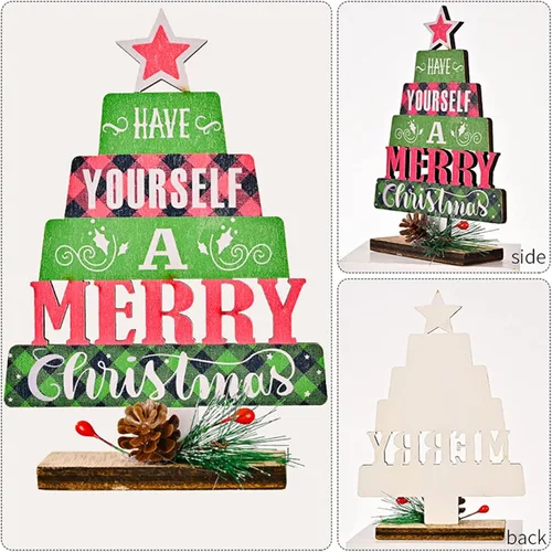 Vista 5 de Decoración de mesa de Navidad de madera, decoración de mesa de Navidad, decoración de árbol de Navidad de pie de madera, adornos de Navidad 2022