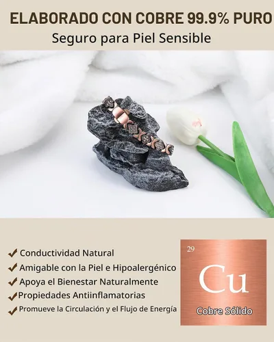 Vista 6 de Pulseras de cobre para mujer, pulsera magnética de cobre puro
