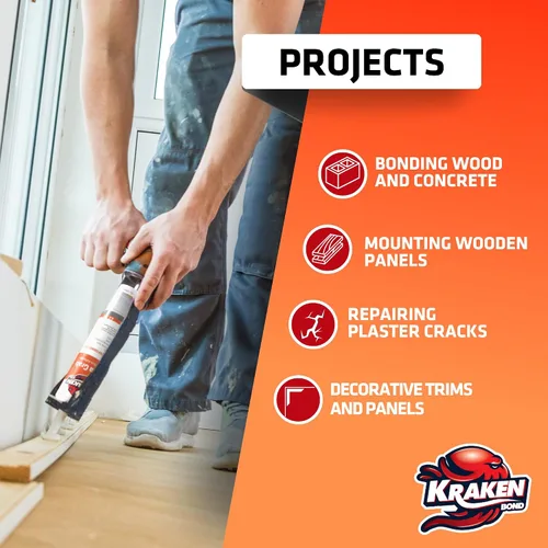 Vista 2 de Kraken Bond Adhesivo de construcción blanco resistente (1 x 10.1 onzas líquidas) Adhesivo para azulejos de curado rápido para proyectos