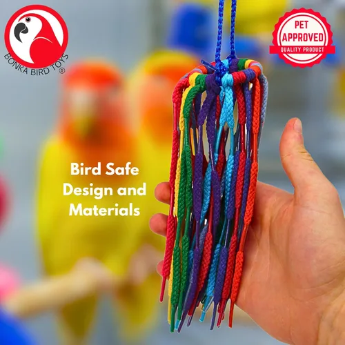 Vista 4 de Bonka Bird Toys 51214 Aglet Heaven - Cordón de algodón con Aglets de plástico y anillo de 2 pulgadas para periquitos, cacatúas, cuáqueros, Pionus