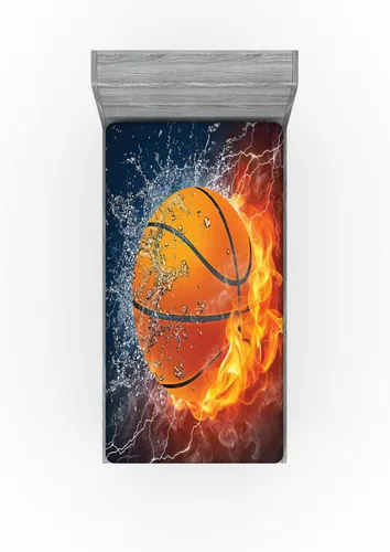Vista 3 de Lunarable Sábana bajera deportiva, diseño de balón de baloncesto y salpicaduras de agua, funda de cama con bolsillo profundo elástico para mayor