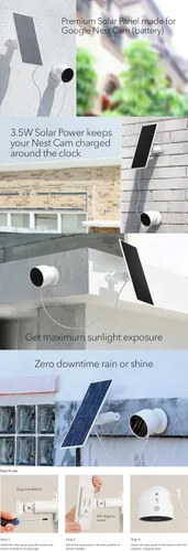 Vista 7 de Wasserstein Panel solar de alta calidad, cargador de panel solar para Google Nest Cam exterior o interior, batería - 3.5 W de energía solar - Hecho