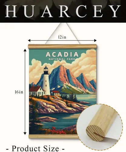 Vista 2 de Acadia National Park - Póster vintage de 12 x 16 pulgadas con marco de madera, colgador de cuerda, impresión artística retro de paisaje costero
