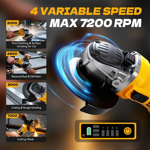 Vista 3 de Amoladora angular sin escobillas compatible con batería Dewalt de 20 V Max (sin batería), velocidad variable, amoladoras eléctricas inalámbricas