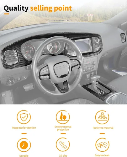 Vista 5 de Hoolcar para Dodge Charger 2015+ Kit de Embellecedores de Decoración Interior, Panel Central de Control del Tablero, Embellecedor del Panel