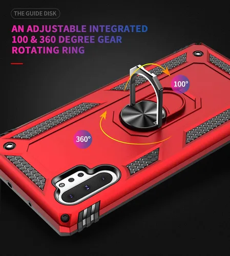 Vista 6 de Carcasa de grado militar para Samsung Galaxy Note 10 Plus 5G, anillo giratorio de metal, soporte magnético para montaje en coche, a prueba de Negro