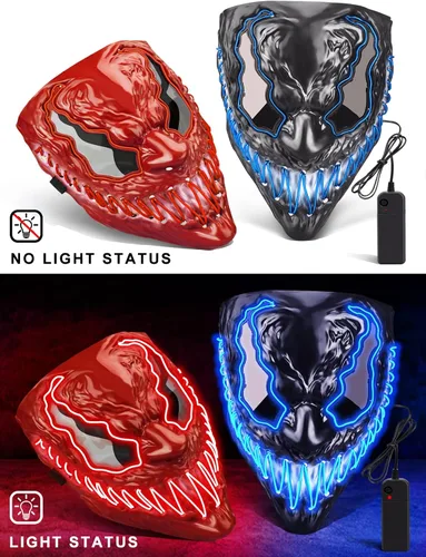 Vista 3 de Venobat Máscara de Halloween con luz LED para adultos y niños paquete de 2 máscaras de neón con 3 modos de iluminación, alambre EL, regalo ideal