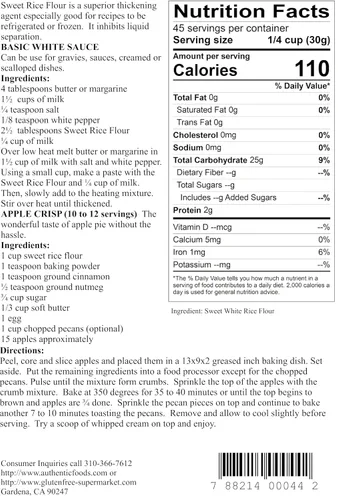 Vista 3 de Authentic Foods Harina de arroz dulce superfina - 3lb