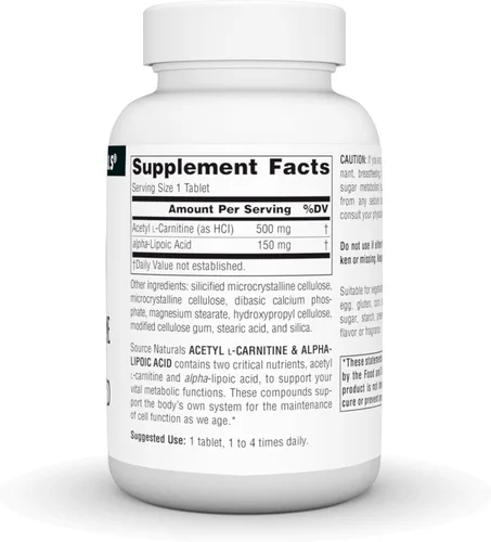 Vista 2 de Source Naturals Acetil L-carnitina y ácido alfa-lipoico 650mg - 60 Tabletas