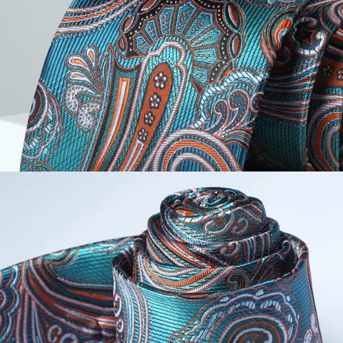 Vista 273 de HISDERN Corbatas para hombre, corbata de cachemira y bolsillo cuadrado tejido clásico floral para hombre, corbata de fiesta de boda