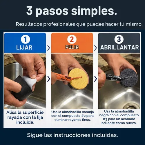Vista 3 de Kit removedor de arañazos para pulir y reparar fregaderos de acero inoxidable, con compuestos de pulido de diamante, para reducir la apariencia