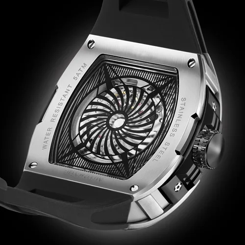 Vista 9 de HEMUDU Tonneau - Reloj mecánico automático para hombre, esqueleto de lujo, 50M, impermeable, ajustable, correa de silicona, reloj de negocios