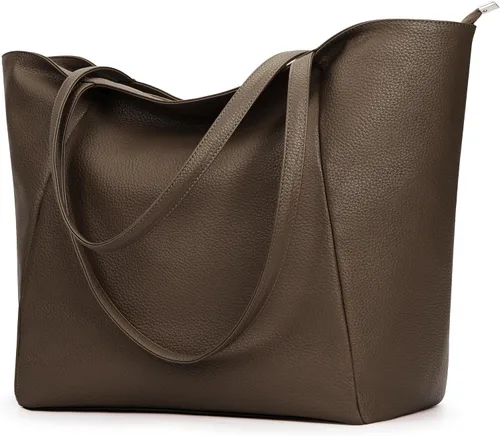 Vista 18 de KALIDI Bolso Tote Grande de Cuero Vegano para Mujer, Bolso de Hombro, Casual, con Cremallera, para Trabajo, Fin de Semana, Estilo Hobo, 23L