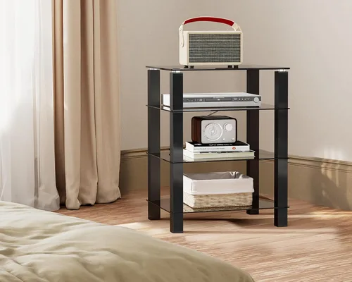 Vista 7 de FITUEYES Soporte de audio de 4 niveles con estantes de vidrio templado