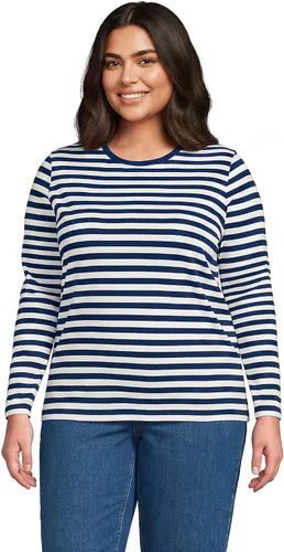 Vista 29 de Lands' End - Camiseta de manga larga, cuello redondo y holgada de algodón Supima cultivado en EE. UU. para mujer Blanco