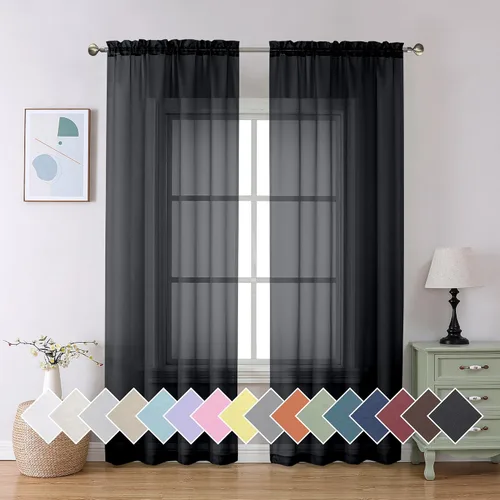 Vista 221 de Aiyufeng 2 paneles de cenefa transparente negra de 14 pulgadas de largo, cortinas cortas negras transparentes para dormitorio, cortinas de cocina