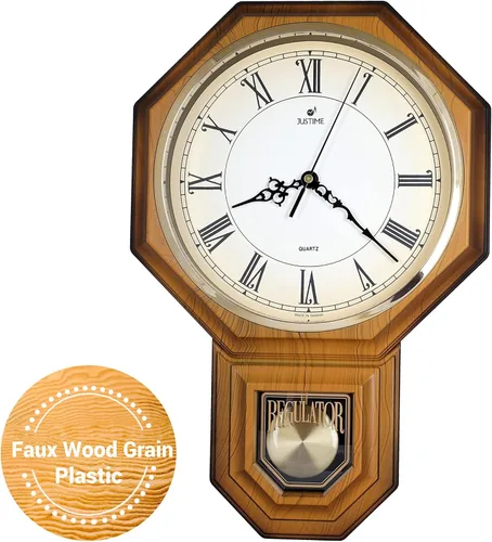 Vista 16 de JUSTIME Reloj de pared clásico vintage tradicional de estilo Schoolhouse, con péndulo y melodía Westminter cada hora, relojes de pared con melodía