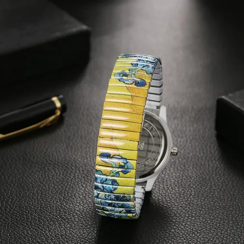 Vista 3 de Lancardo Reloj de banda elástica bohemia: cuarzo grande y fácil de leer con esfera de números árabes correa de pintura de iris para hombres