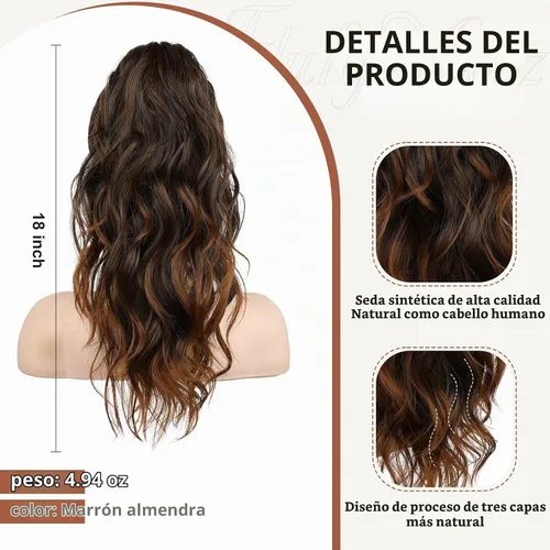 Vista 2 de FLUFYMOOZ Extensión de cola de caballo, extensión de cola de caballo con clip de garra de 18 pulgadas, extensiones de cabello ondulado y rizado